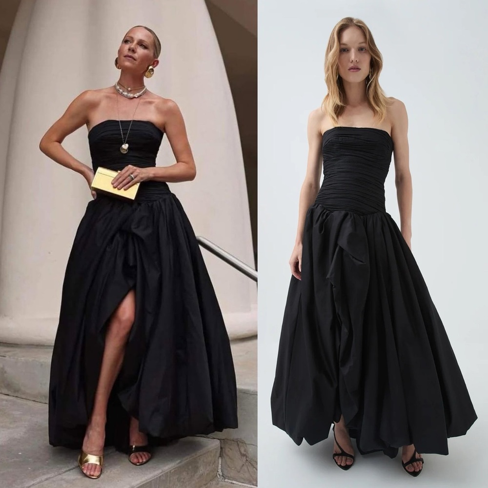 Aje Violette Strapless Bubble Hem Maxi Dress Black NEW with tag
